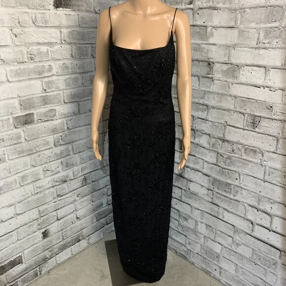 Carmen Marc Valvo Black Beaded Long Evening Formal Maxi Slip Dress Gown - Picture 6 of 16